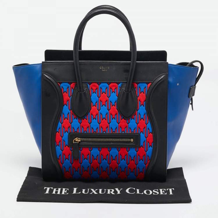 Pre Owned Celine Tricolor Leather and Jacquard Fabric Mini Luggage Tote