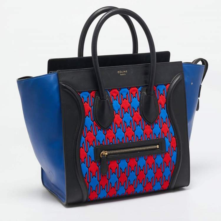 Pre Owned Celine Tricolor Leather and Jacquard Fabric Mini Luggage Tote