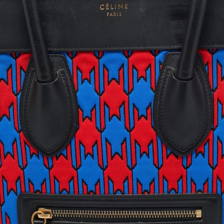 Pre Owned Celine Tricolor Leather and Jacquard Fabric Mini Luggage Tote