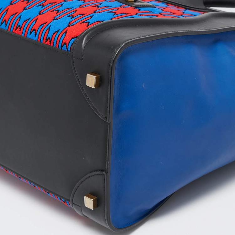 Pre Owned Celine Tricolor Leather and Jacquard Fabric Mini Luggage Tote