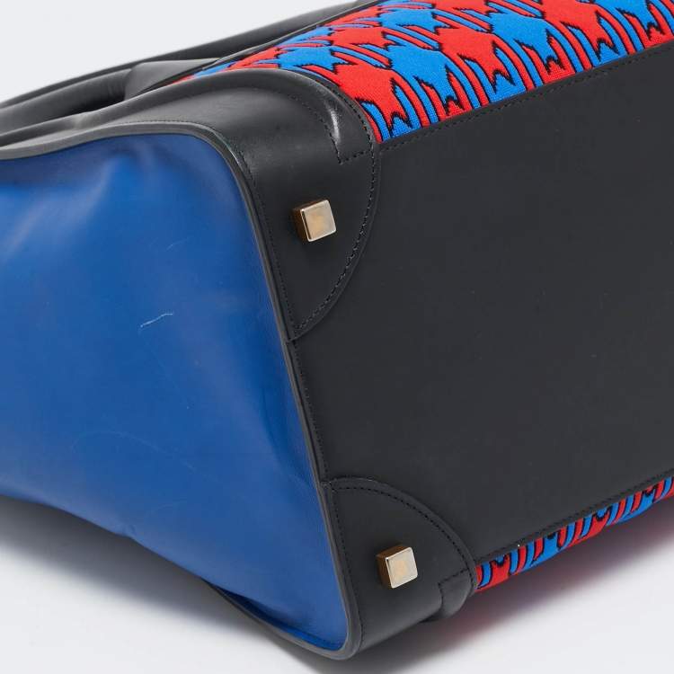 Pre Owned Celine Tricolor Leather and Jacquard Fabric Mini Luggage Tote