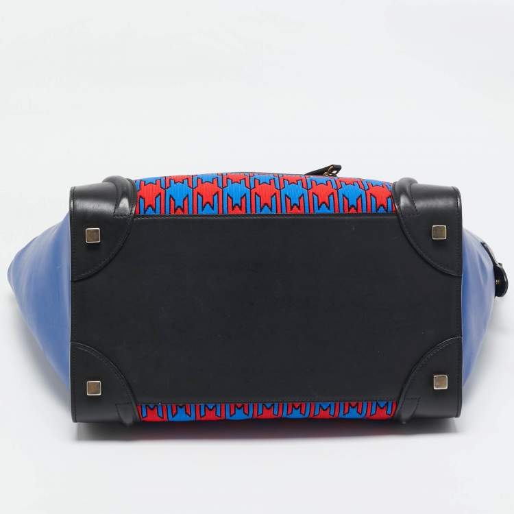 Pre Owned Celine Tricolor Leather and Jacquard Fabric Mini Luggage Tote