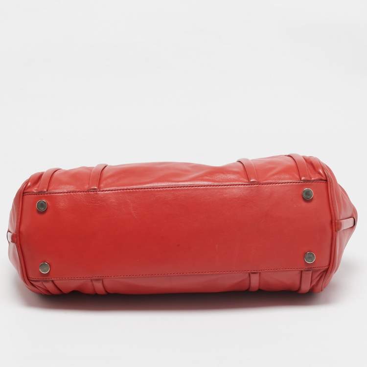 Pre Owned Celine Red Leather Turnlock Flap Satchel