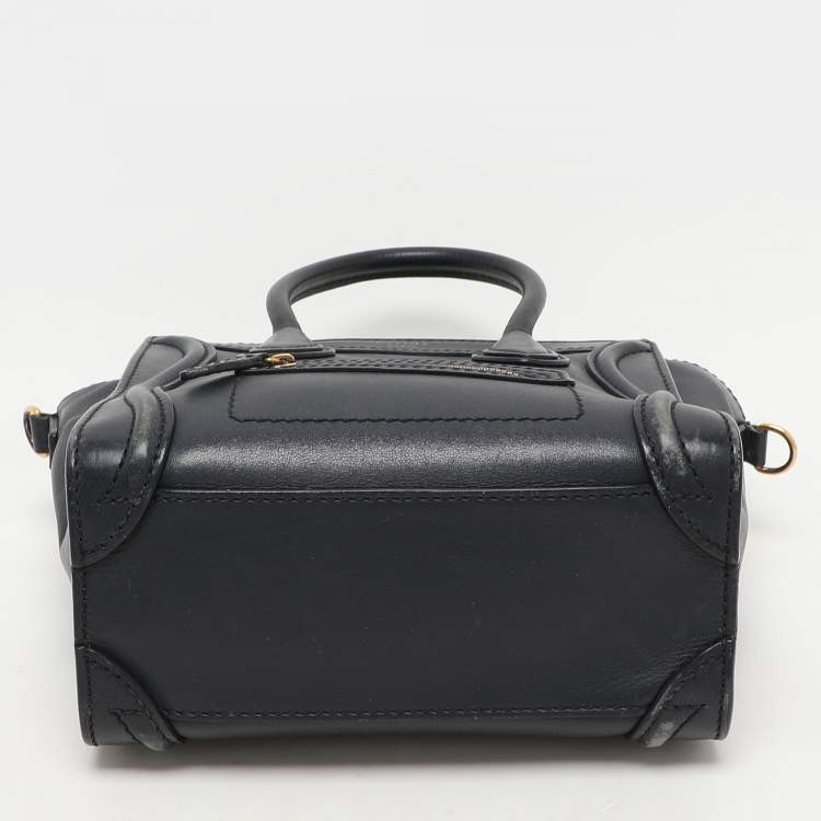 Pre Owned Celine Deep Navy Leather Nano Luggage Tote