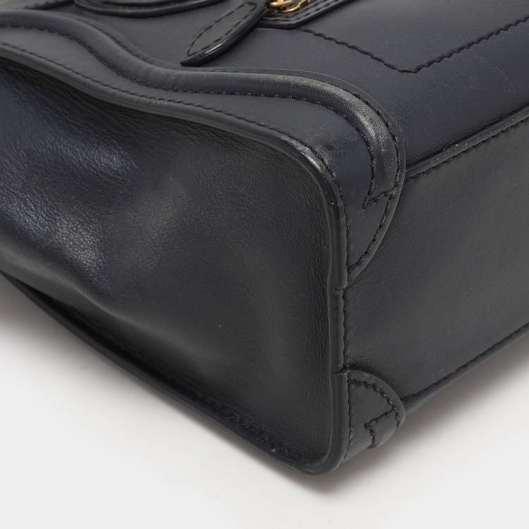 Pre Owned Celine Deep Navy Leather Nano Luggage Tote