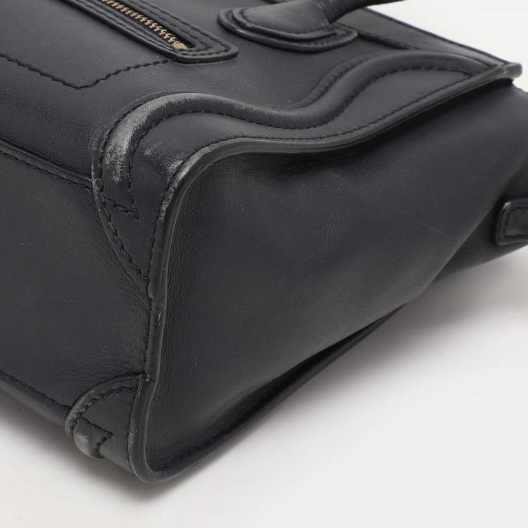 Pre Owned Celine Deep Navy Leather Nano Luggage Tote