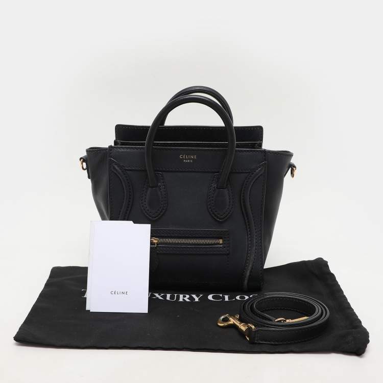Pre Owned Celine Deep Navy Leather Nano Luggage Tote