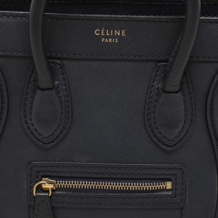 Pre Owned Celine Deep Navy Leather Nano Luggage Tote