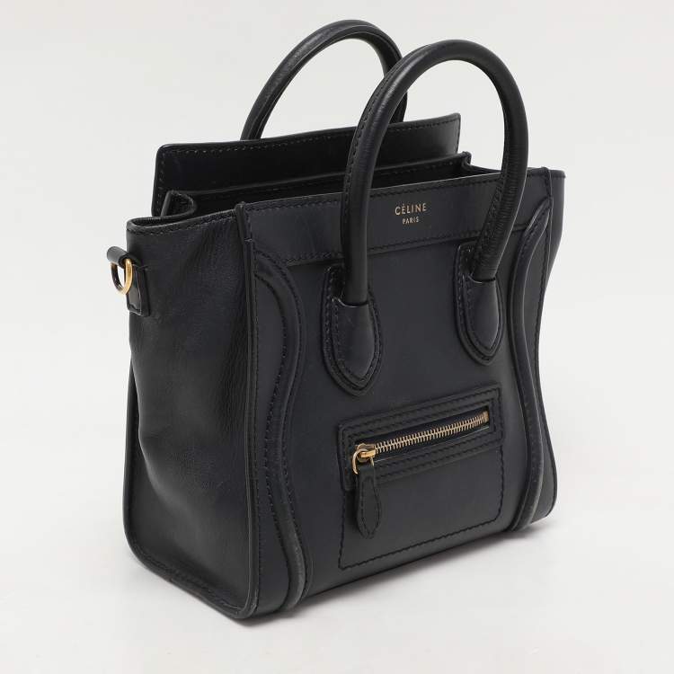 Pre Owned Celine Deep Navy Leather Nano Luggage Tote