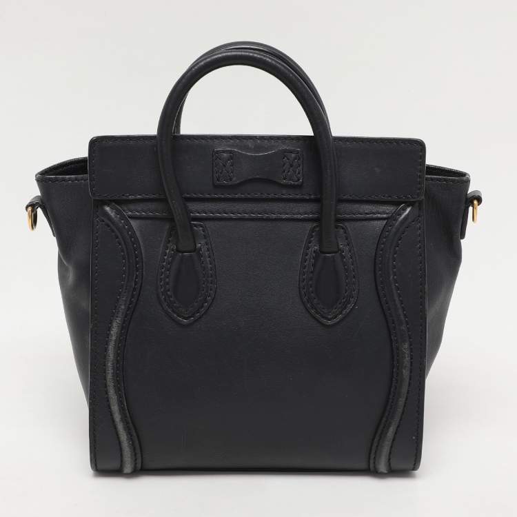 Pre Owned Celine Deep Navy Leather Nano Luggage Tote