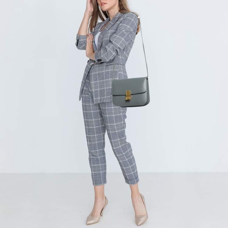 Pre Owned Celine Grey Leather Medium Classic Box Shoulder Bag