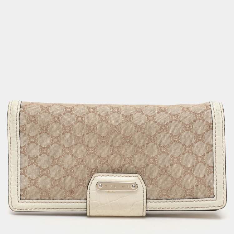 Pre Owned Celine Brown/Cream Macadam Canvas Triomphe Vintage French Wallet