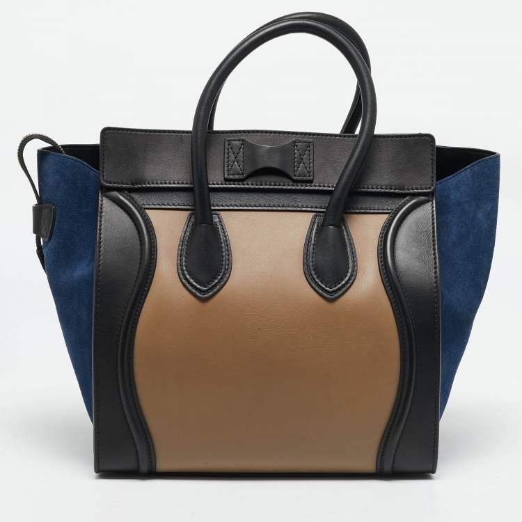 Pre Owned Celine Tricolor Leather and Suede Mini Luggage Tote