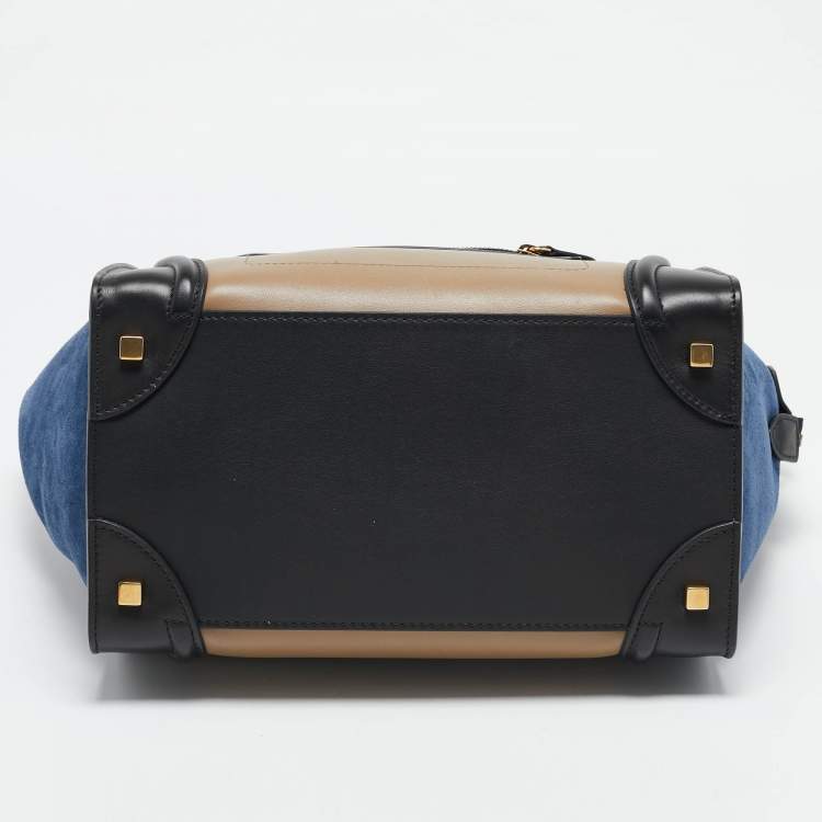 Pre Owned Celine Tricolor Leather and Suede Mini Luggage Tote