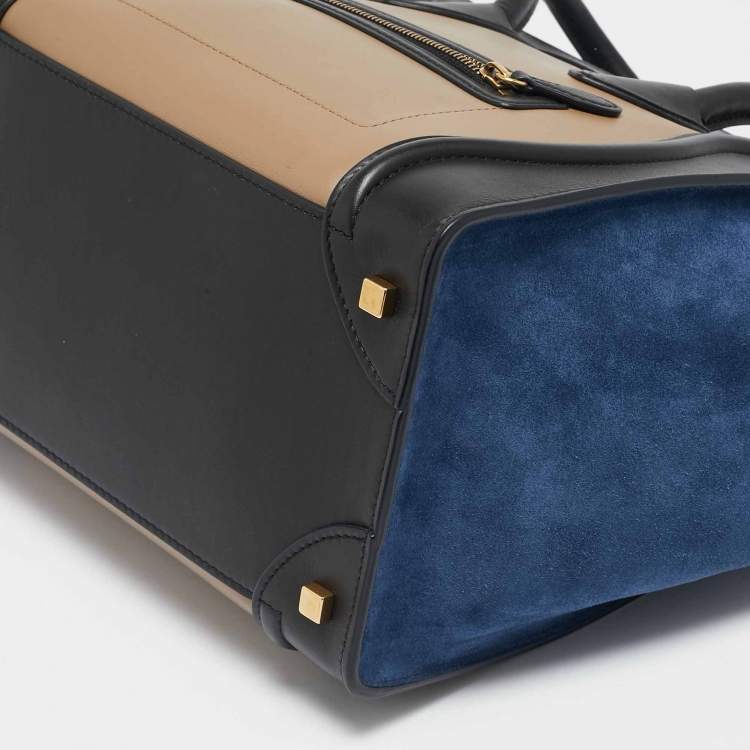 Pre Owned Celine Tricolor Leather and Suede Mini Luggage Tote