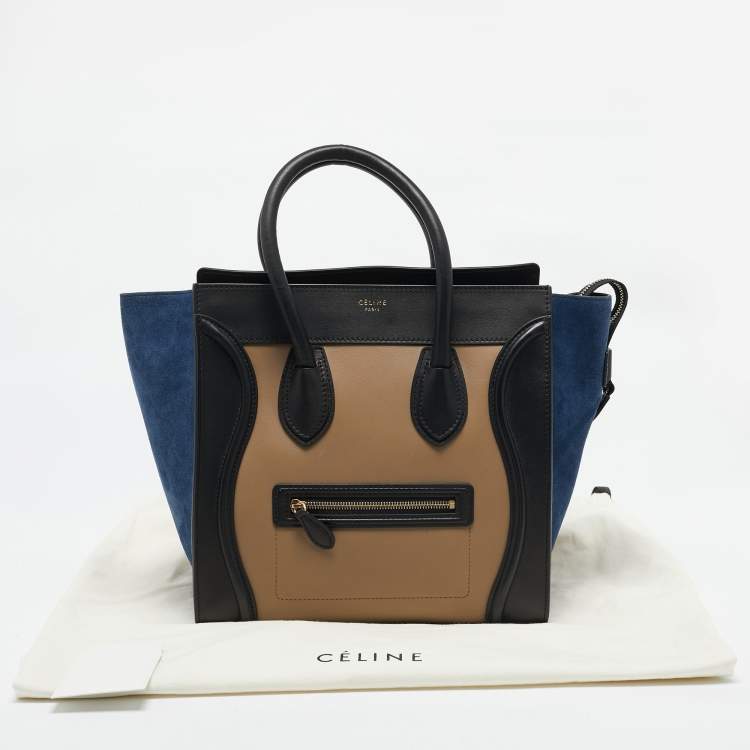 Pre Owned Celine Tricolor Leather and Suede Mini Luggage Tote