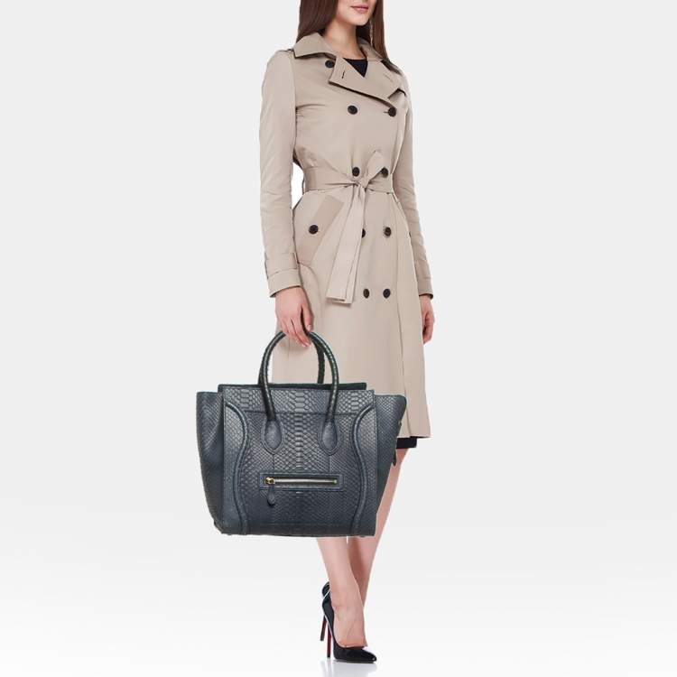 Pre Owned Celine Navy Blue Python Mini Luggage Tote