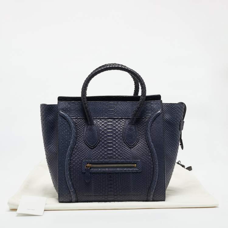 Pre Owned Celine Navy Blue Python Mini Luggage Tote
