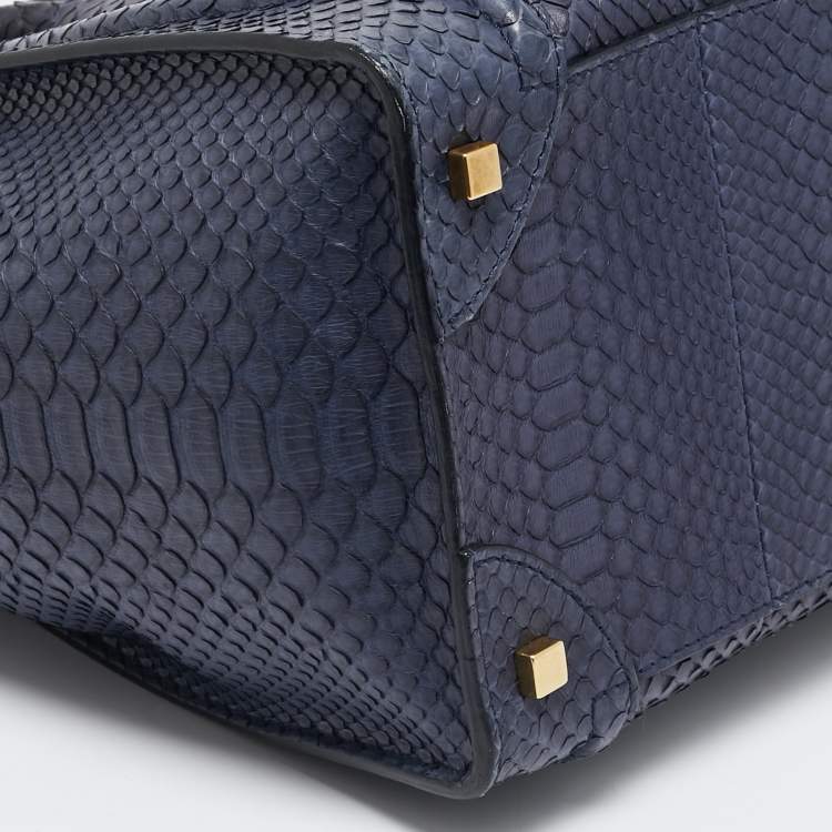 Pre Owned Celine Navy Blue Python Mini Luggage Tote