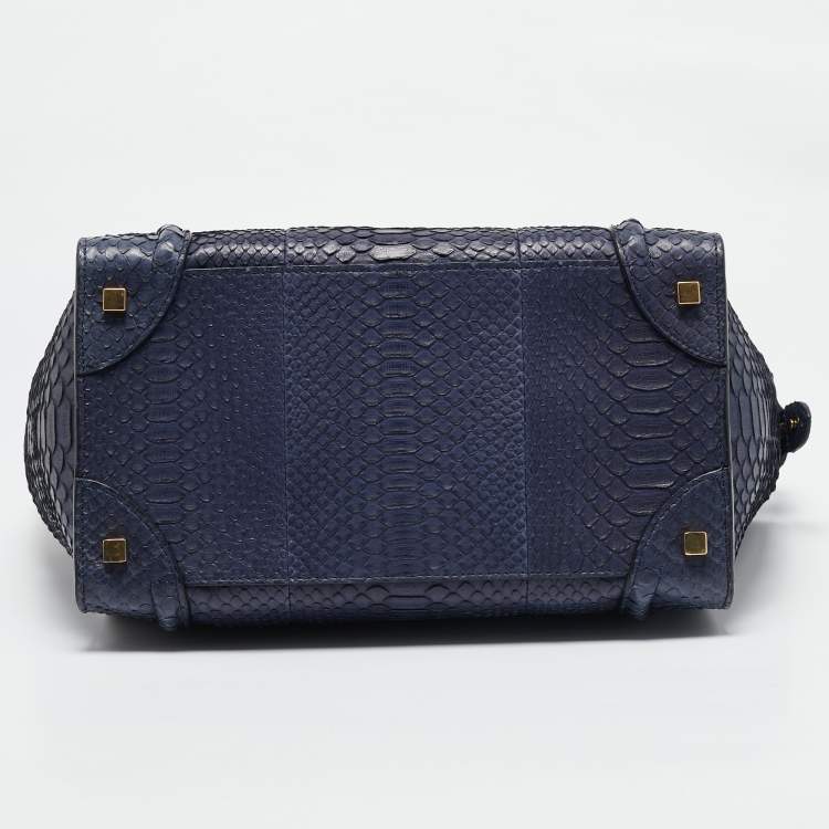 Pre Owned Celine Navy Blue Python Mini Luggage Tote