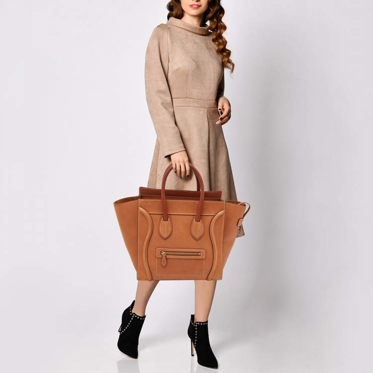 Pre Owned Celine Brown Leather Mini Luggage Tote