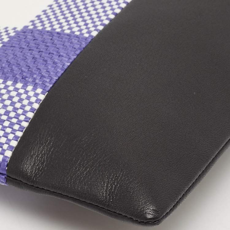 Pre Owned Celine Purple/Black Woven Raffia and Leather Gingham Clutch