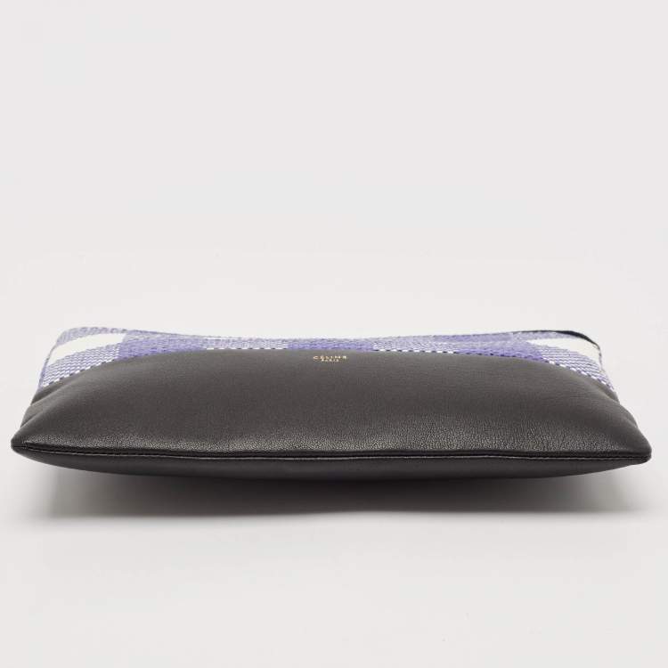 Pre Owned Celine Purple/Black Woven Raffia and Leather Gingham Clutch