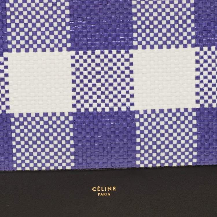 Pre Owned Celine Purple/Black Woven Raffia and Leather Gingham Clutch
