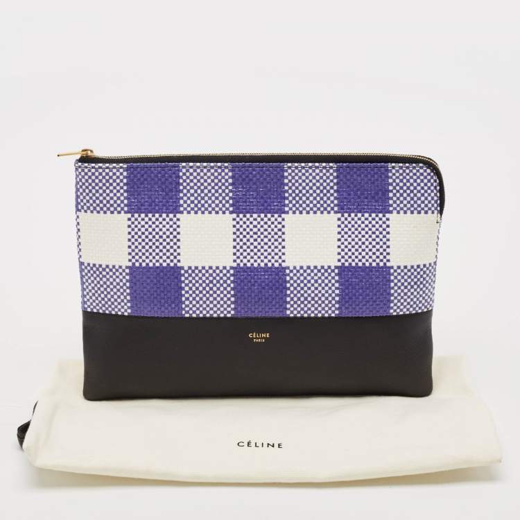 Pre Owned Celine Purple/Black Woven Raffia and Leather Gingham Clutch