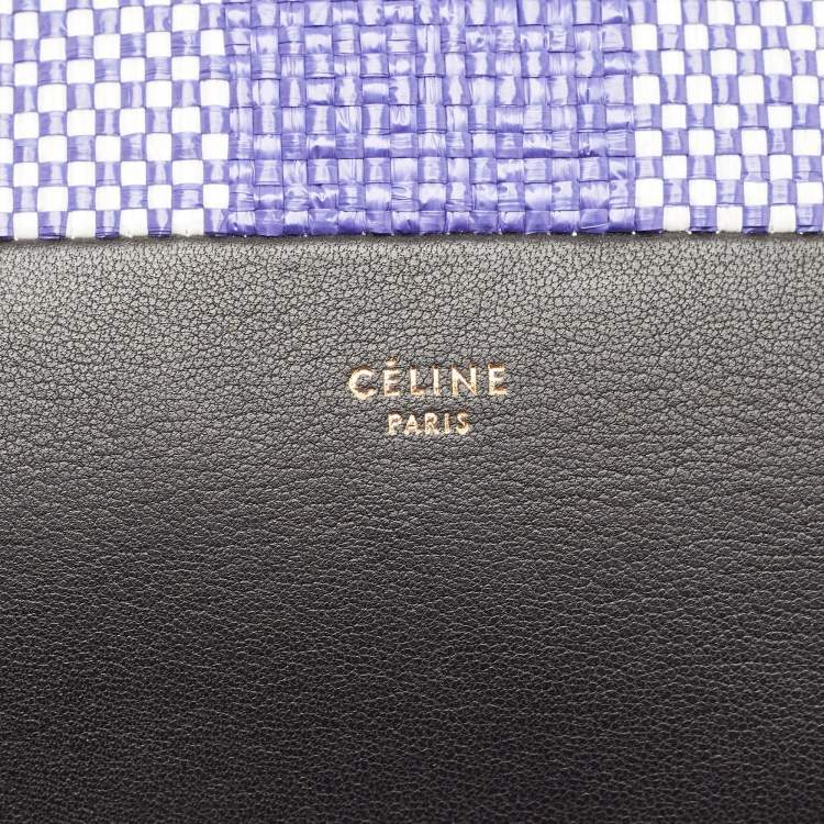 Pre Owned Celine Purple/Black Woven Raffia and Leather Gingham Clutch