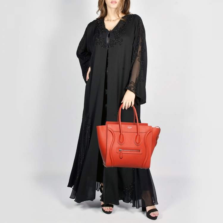 Pre Owned Celine Orange Leather Micro Luggage Tote