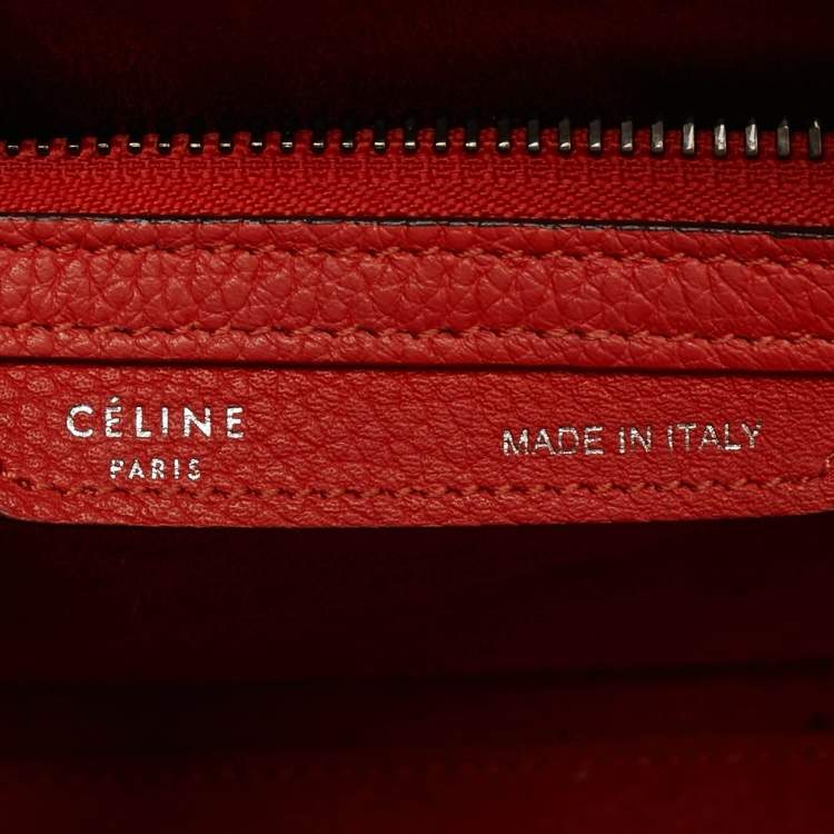 Pre Owned Celine Orange Leather Micro Luggage Tote