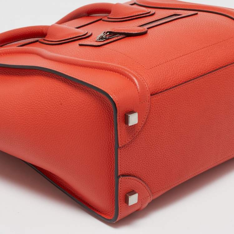 Pre Owned Celine Orange Leather Micro Luggage Tote