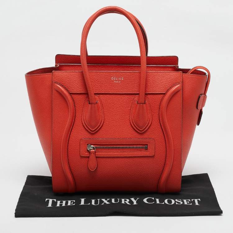 Pre Owned Celine Orange Leather Micro Luggage Tote