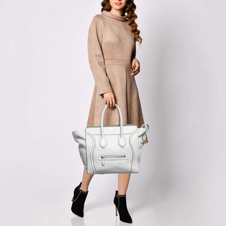 Pre Owned Celine Light Grey Leather Mini Luggage Tote