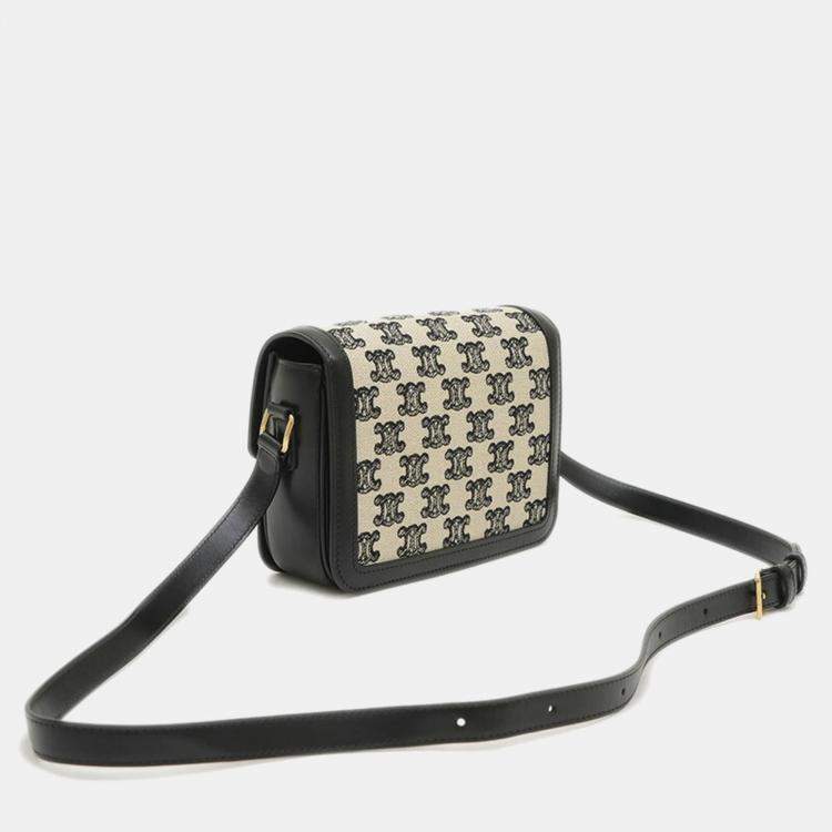 Pre Owned Celine Black Canvas and Leather Triomphe Teen Shoulder Bag
