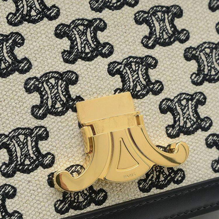 Pre Owned Celine Black Canvas and Leather Triomphe Teen Shoulder Bag