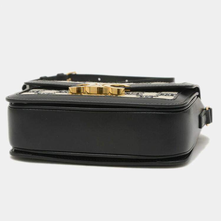 Pre Owned Celine Black Canvas and Leather Triomphe Teen Shoulder Bag