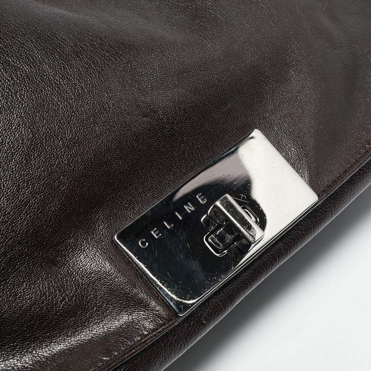 Pre Owned Celine Choco Brown Leather Turn Lock Flap Satchel