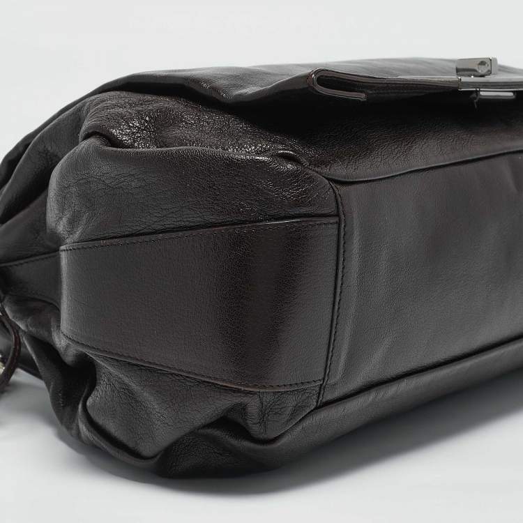 Pre Owned Celine Choco Brown Leather Turn Lock Flap Satchel