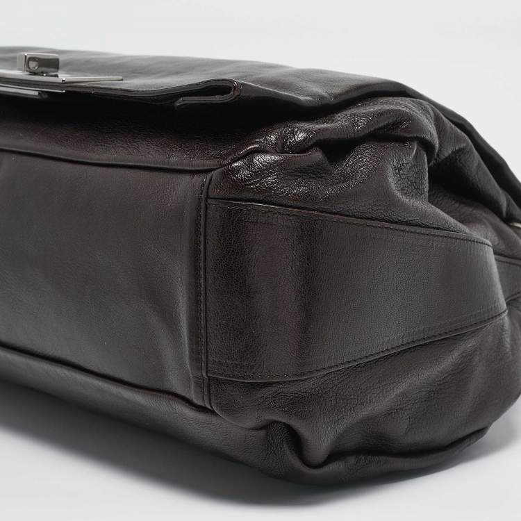 Pre Owned Celine Choco Brown Leather Turn Lock Flap Satchel