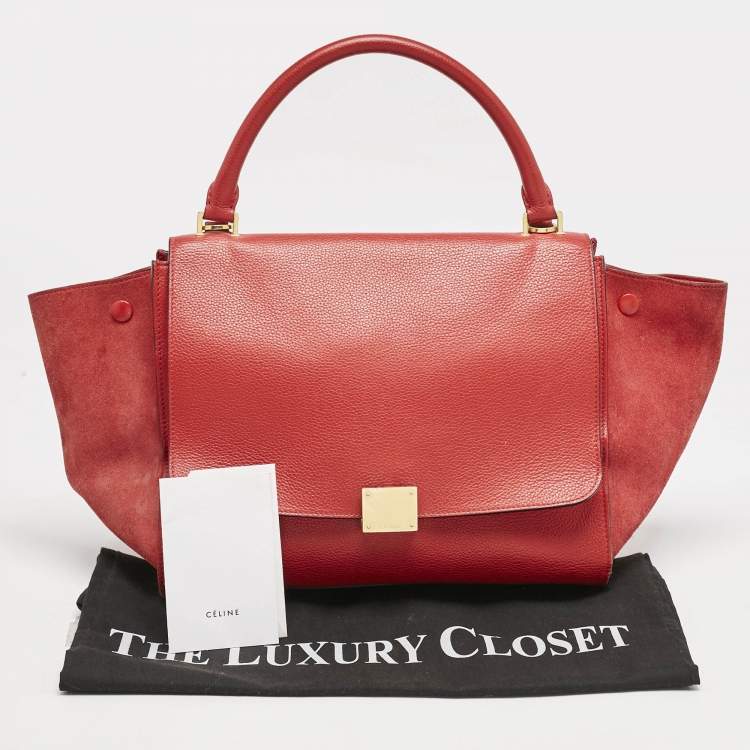 Pre Owned Celine Red Leather and Suede Medium Trapeze Top Handle Bag