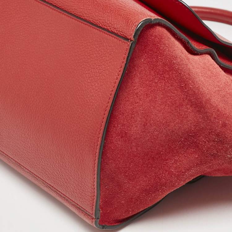 Pre Owned Celine Red Leather and Suede Medium Trapeze Top Handle Bag