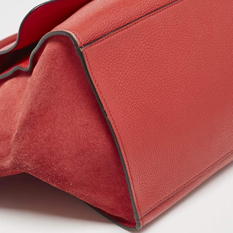 Pre Owned Celine Red Leather and Suede Medium Trapeze Top Handle Bag