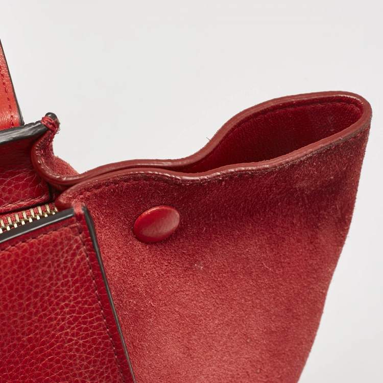 Pre Owned Celine Red Leather and Suede Medium Trapeze Top Handle Bag
