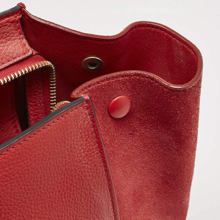 Pre Owned Celine Red Leather and Suede Medium Trapeze Top Handle Bag