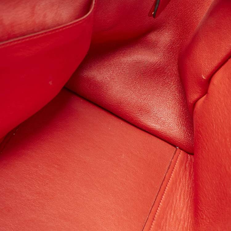 Pre Owned Celine Red Leather and Suede Medium Trapeze Top Handle Bag