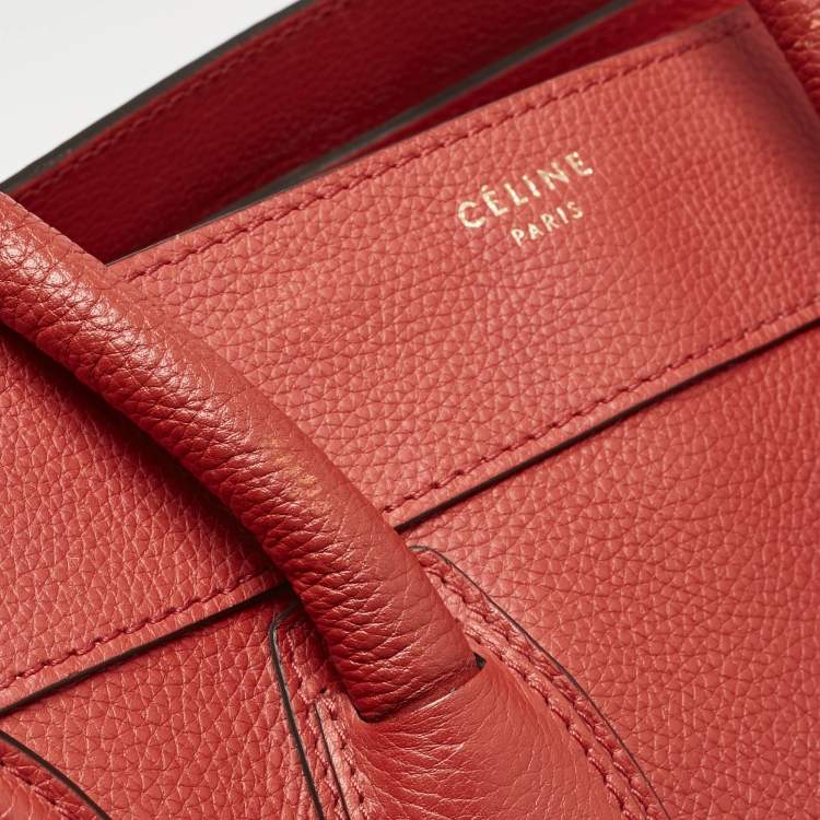 Pre Owned Celine Red Leather Mini Luggage Tote