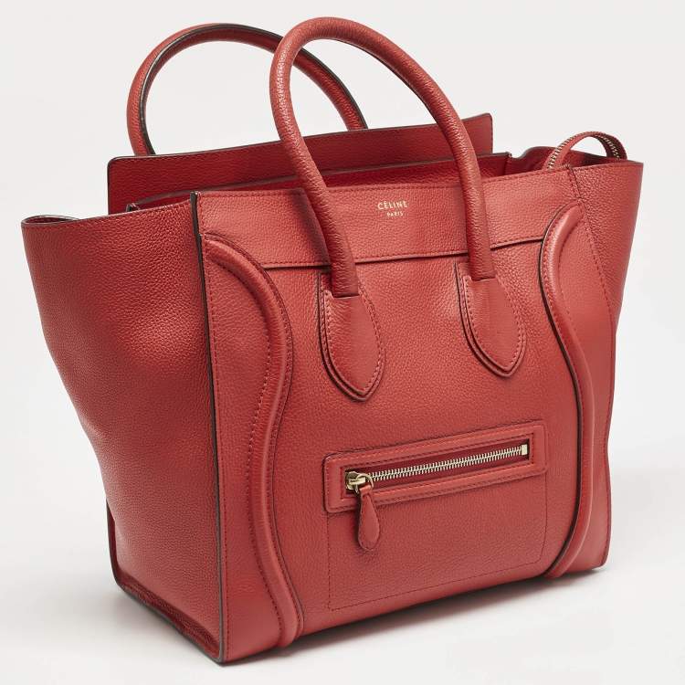 Pre Owned Celine Red Leather Mini Luggage Tote
