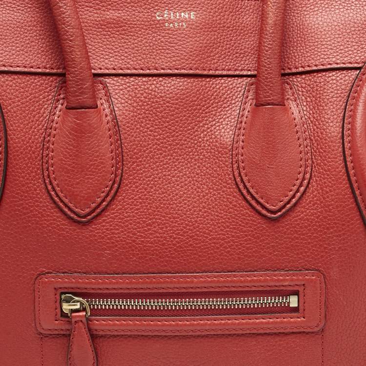 Pre Owned Celine Red Leather Mini Luggage Tote